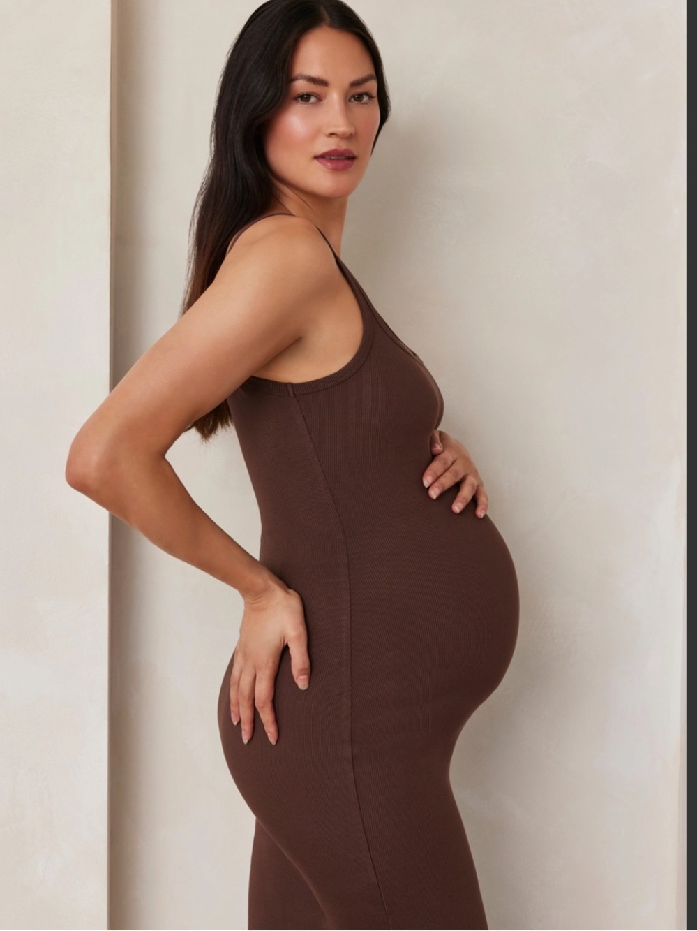Bumpsuit Sculpting Rib Midi Dress Chocolate Brown Size XS - Picture 4 of 13